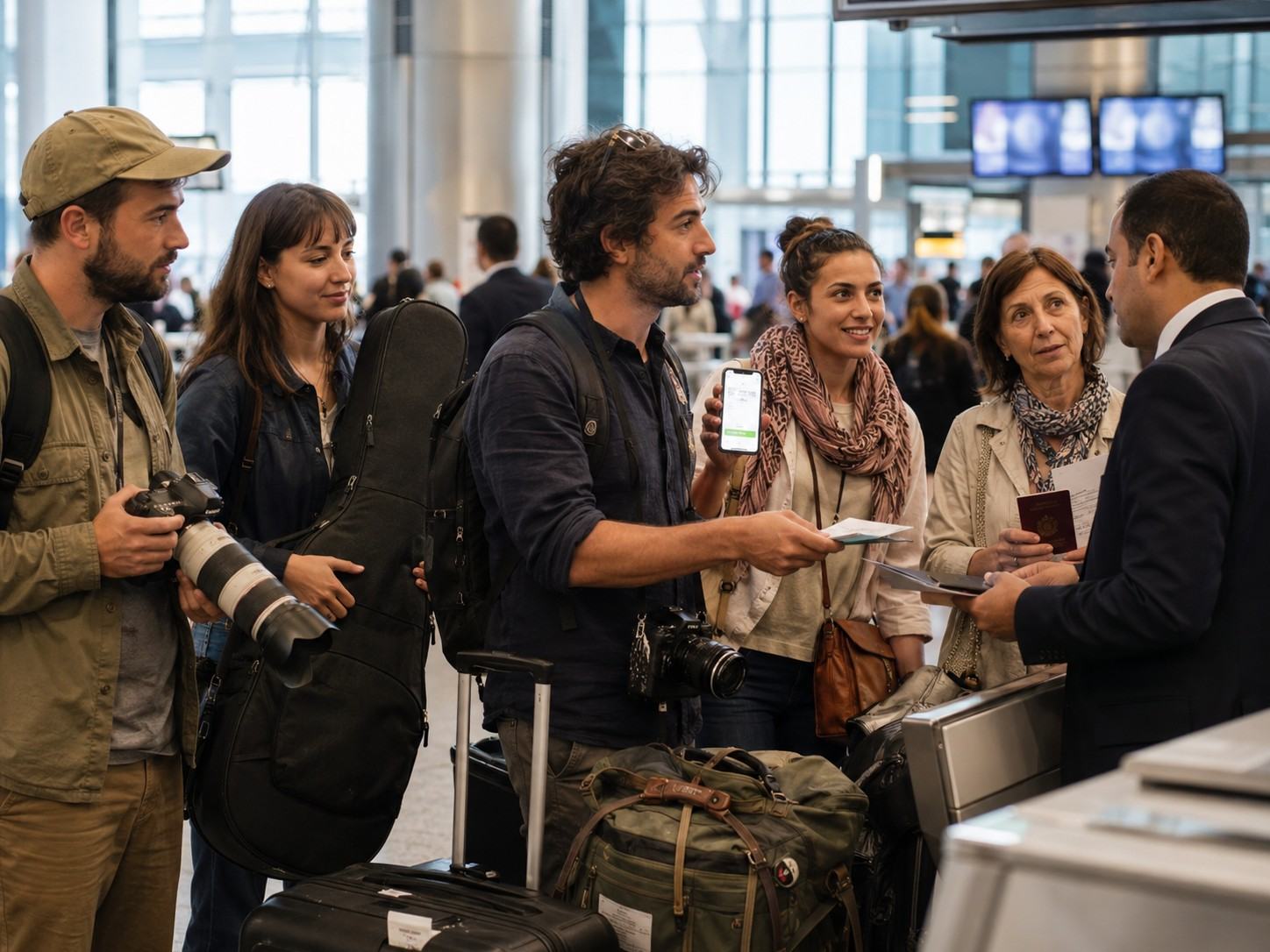 Different Travellers Arriving In Airport