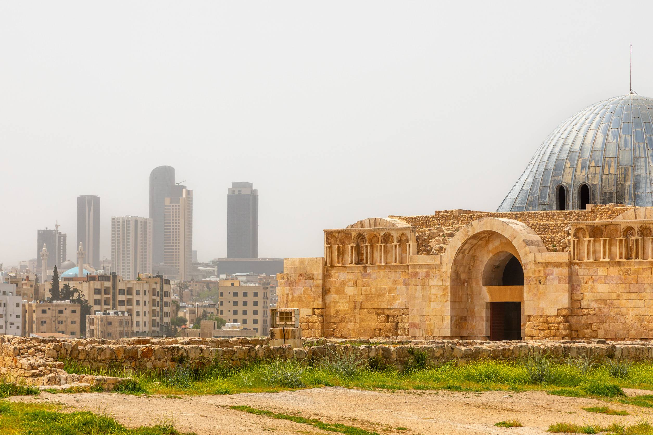 Dome Of Umayyad Palace Mosque With City Downtown Skyline