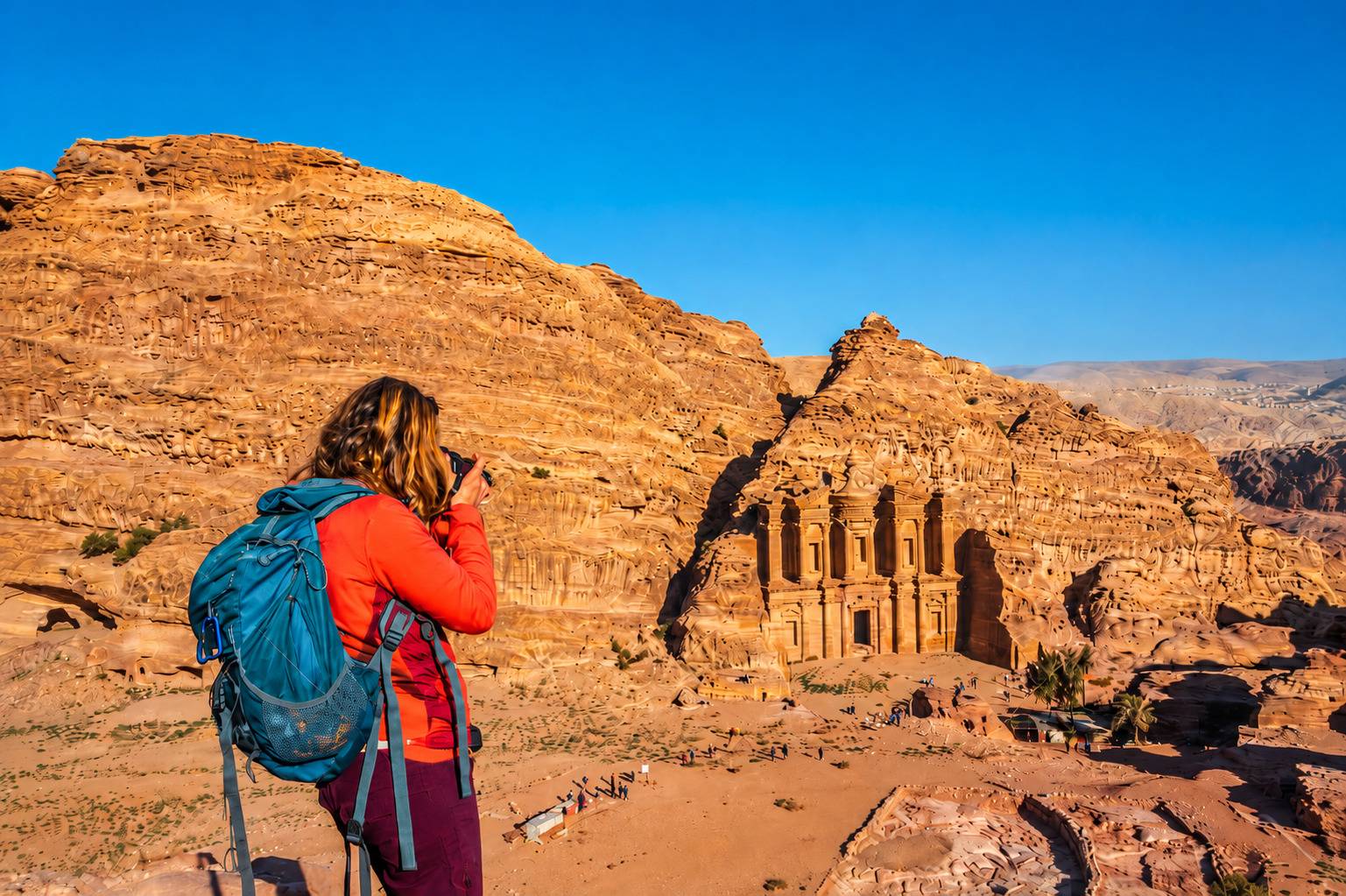 Female Photographer At Petra Monastery Viewpoint