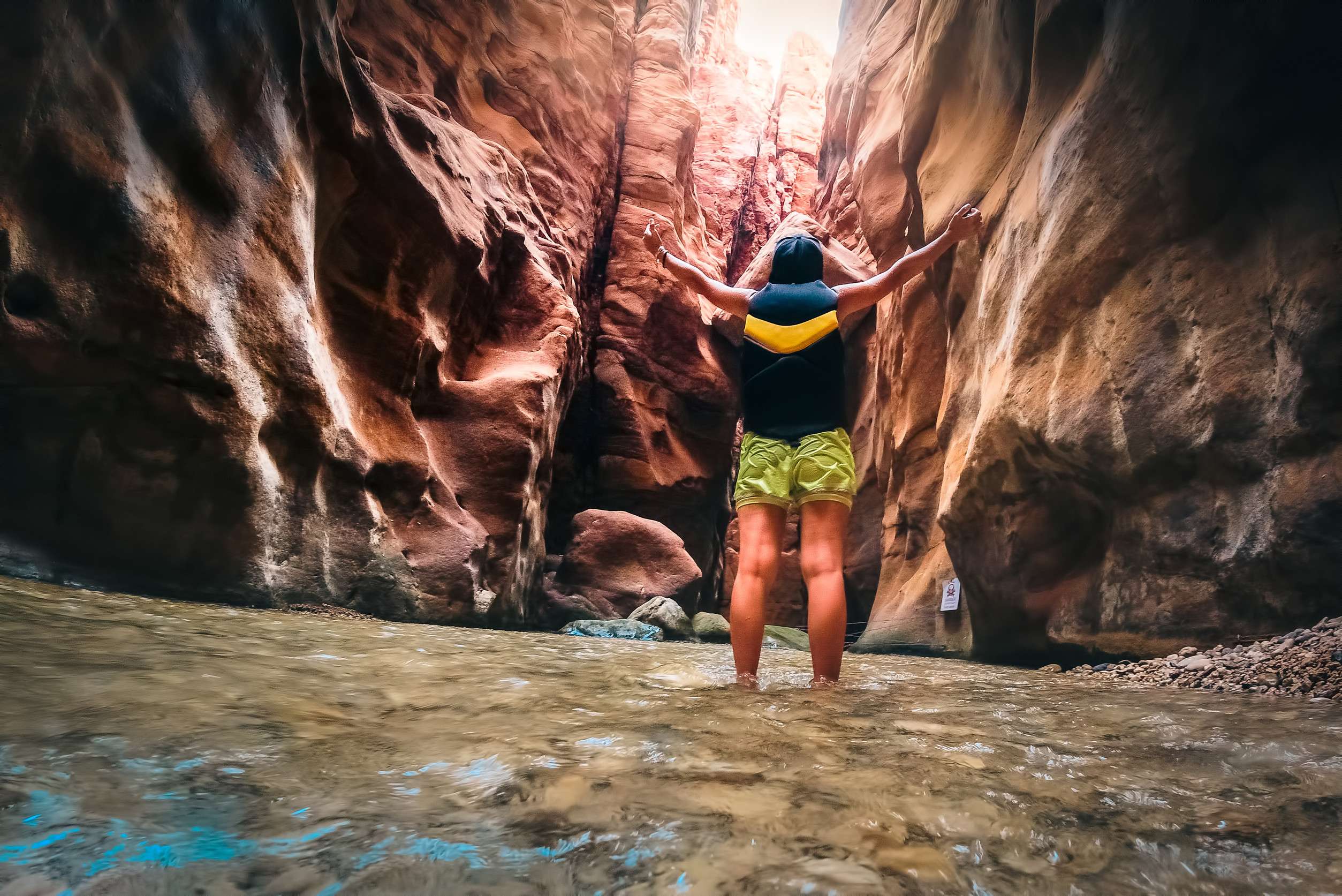 Female traveller exploring Wadi Mujib canyon