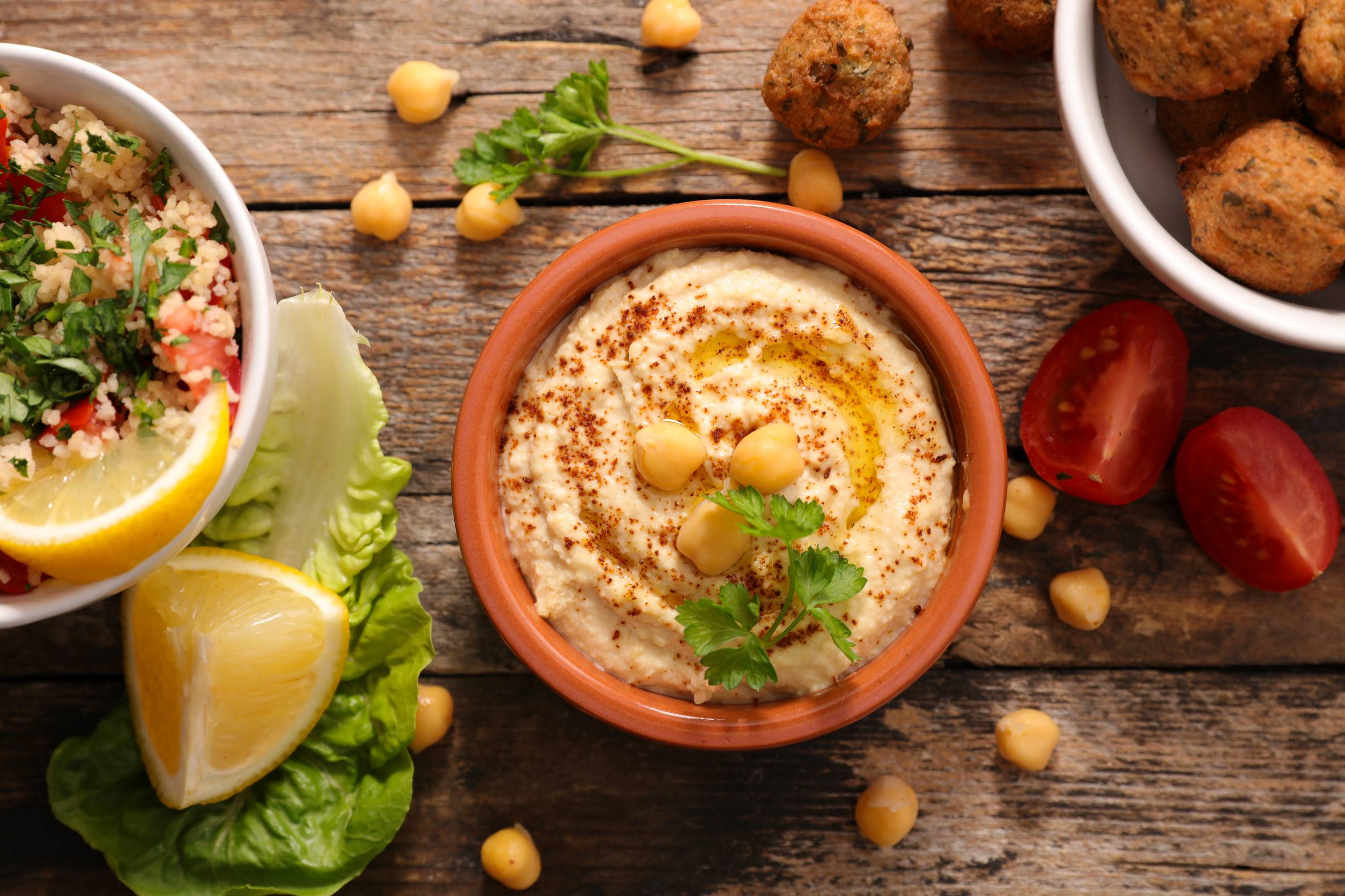 Hummus with falafel and salad