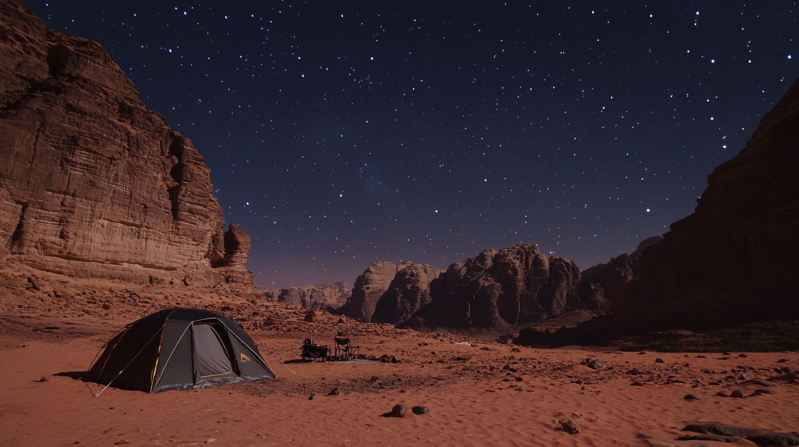 Night camping in the Wadi Rum desert