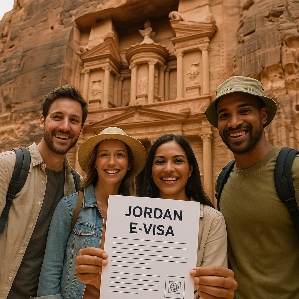Tourists holding Jordan eVisa at Petra