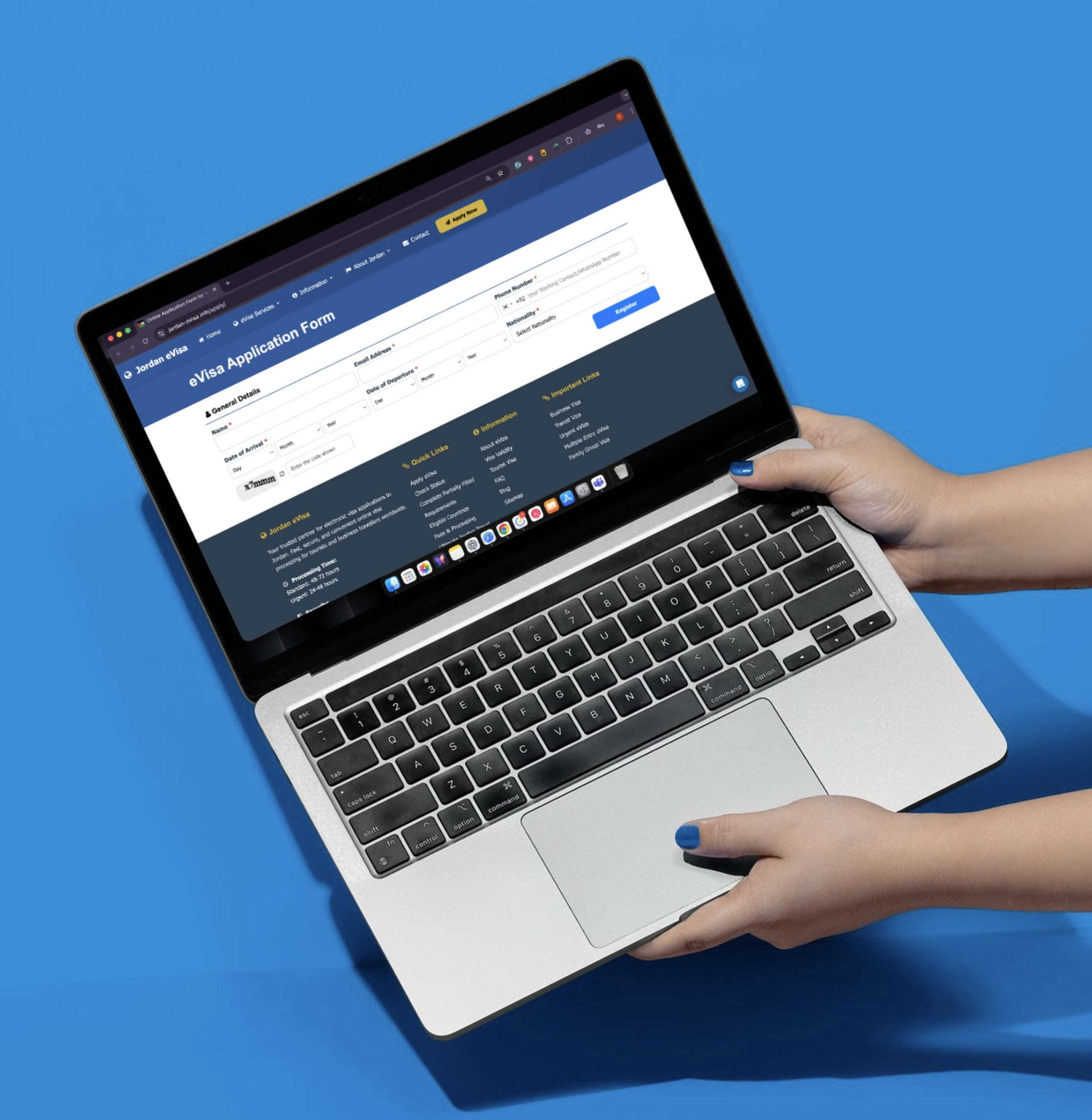 Jordan eVisa application form interface showing step-by-step process